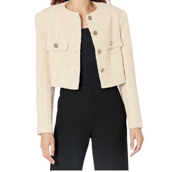 ASTR COVINA CREAM TWEED GOLD BUTTON DETAIL CROPPED JACKET FULLY LINED SZ MED - Picture 1 of 12